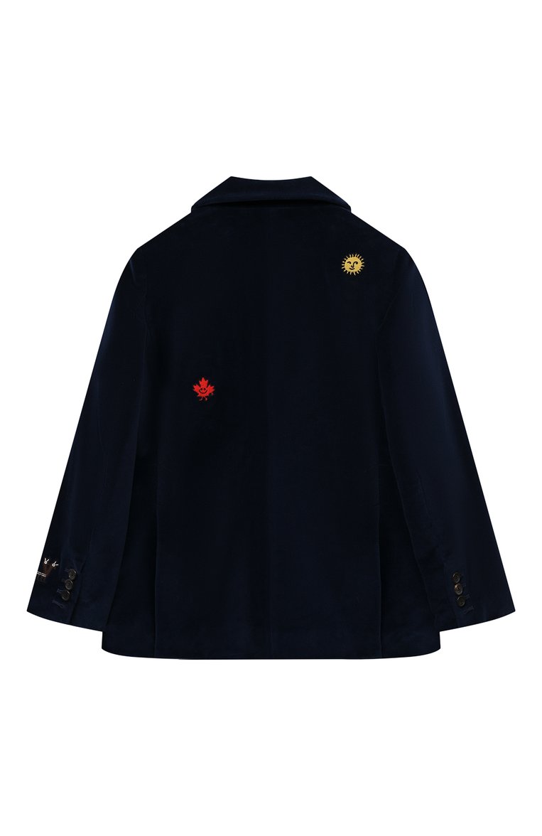 Детский хлопковый жакет DSQUARED2 темно-синего цвета, арт. DQ1899/D0A5F | Фото 2 (Материал внешний: Хлопок; Материал подклада: Вискоза; Рукава: Длинные; Стили: Классический; Девочки Кросс-КТ: Жакет-одежда)