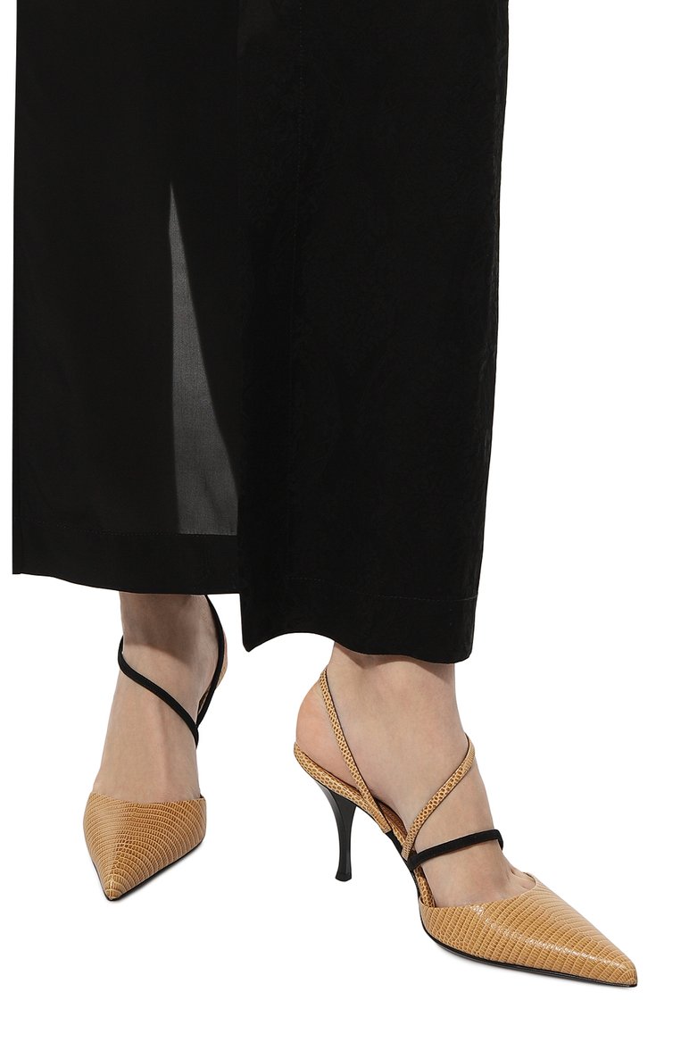 Женские кожаные туфли tangra NEOUS бежевого цвета, арт. 00407R11B01 | Фото 3 (Каблук высота: Высокий; Материал внутренний: Натуральная кожа; Материал сплава: Проставлено; Каблук тип: Шпилька; Подошва: Плоская; Драгоценные камни: Проставлено)