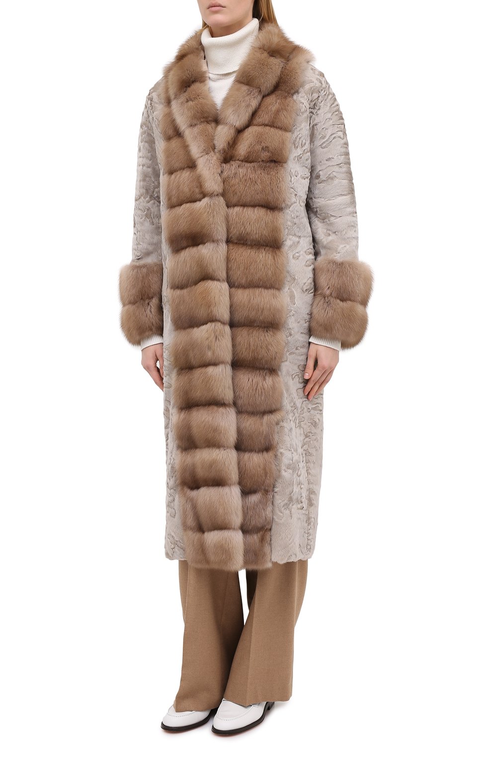 Пальто с меховой отделкой MANZONI24, арт. 20M854-PAZ/BEIGE/CHAMPAGNE/38-46, фото 3