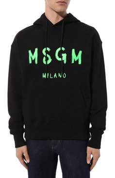 Мужской хлопковое худи MSGM черного цвета, арт. 3640MM515F/247000 | Фото 3 (Рукава: Длинные; Длина (для топов): Стандартные; Стили: Гранж; Принт: С принтом; Мужское Кросс-КТ: Худи-одежда; Материал сплава: Проставлено; Материал внешний: Хлопок; Драгоценные камни: Проставлено)