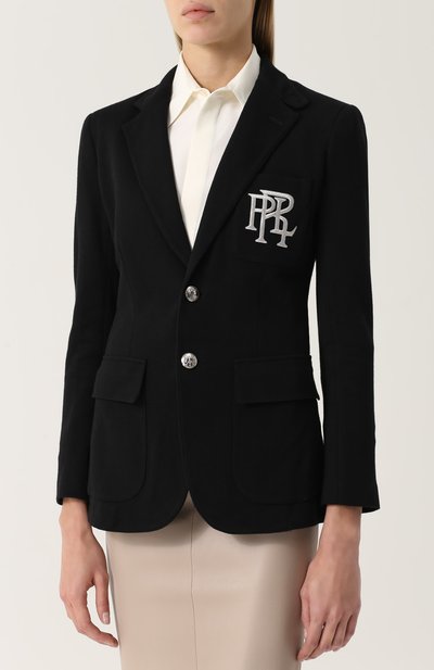 Приталенный однотонный жакет с логотипом бренда POLO RALPH LAUREN черного цвета по цене 39450 руб., арт. V38/XZ8NL/XY8NL, фото 3 Приталенный однотонный жакет с логотипом бренда POLO RALPH LAUREN, арт. V38/XZ8NL/XY8NL, фото 3