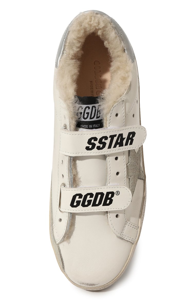 Детские кожаные кеды superstar GOLDEN GOOSE DELUXE BRAND белого цвета, арт. GTF00111.F002827 | Фото 4 (Материал утеплителя: Натуральный мех; Девочки Кросс-КТ: Обувь-низкие; Материал внутренний: Натуральная кожа; Материал сплава: Проставлено; Нос: Не проставлено)