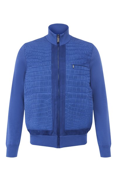 Мужской кардиган из смеси хлопка и шелка с отделкой из кожи крокодила ZILLI, арт. MBR-BL155-LUCR1/ML02/CNIL