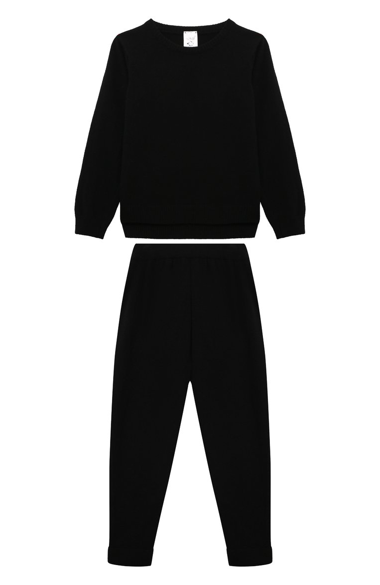 Детская комплект из пуловера и брюк WOOL AND COTTON черного цвета, арт. KRUFP-003 | Фото 1 (Драгоценные камни: Проставлено; Рукава: Длинные; Материал внешний: Шерсть; Материал сплава: Проставлено; Девочки Кросс-КТ: Костюмы-спорт; Ростовка одежда: 6 лет | 116 см)