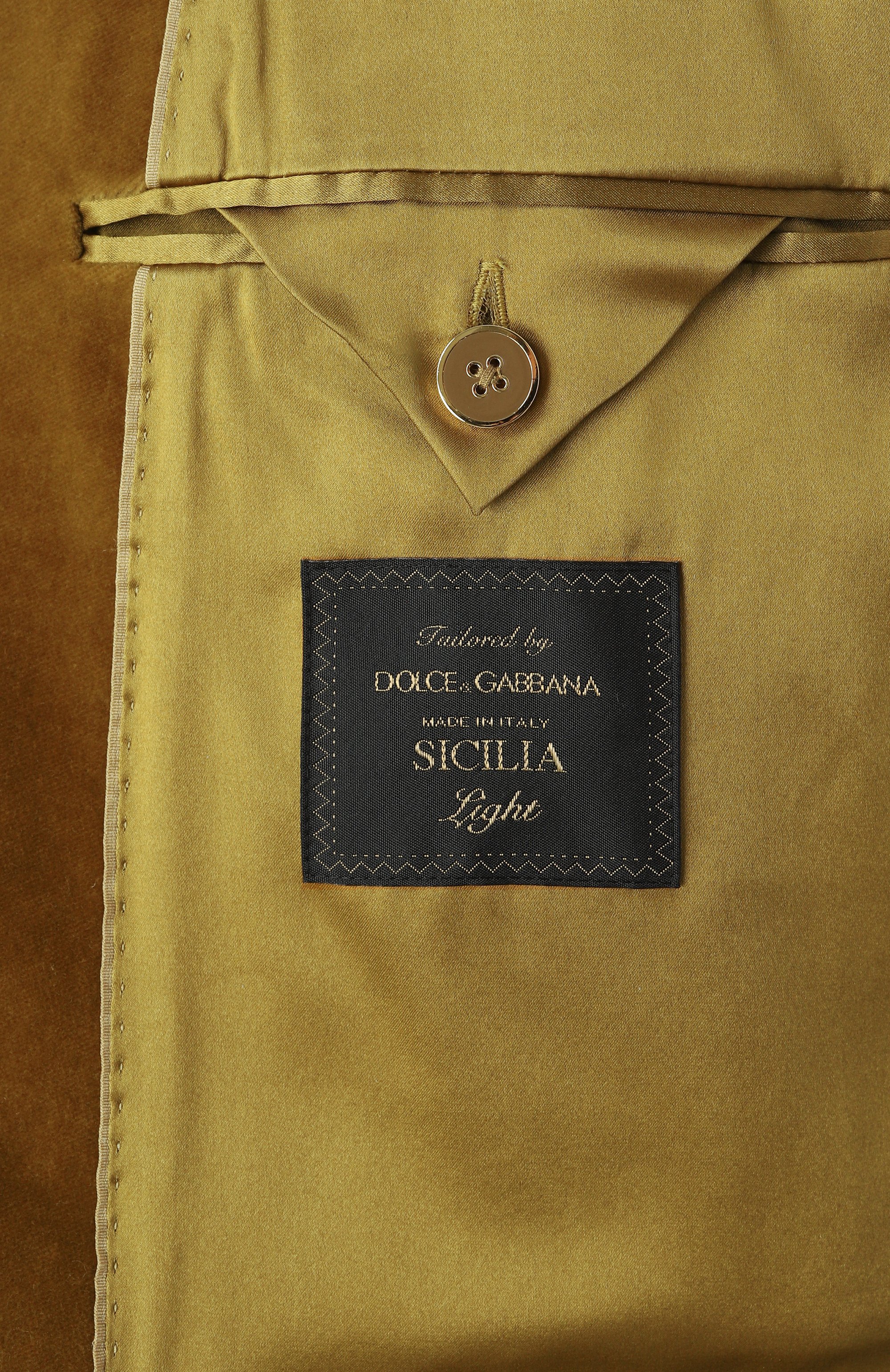 Бархатный пиджак DOLCE & GABBANA желтого цвета по цене 323000 руб., арт. G2U06T/FUWCU, фото 9 Бархатный пиджак DOLCE & GABBANA, арт. G2U06T/FUWCU, фото 9