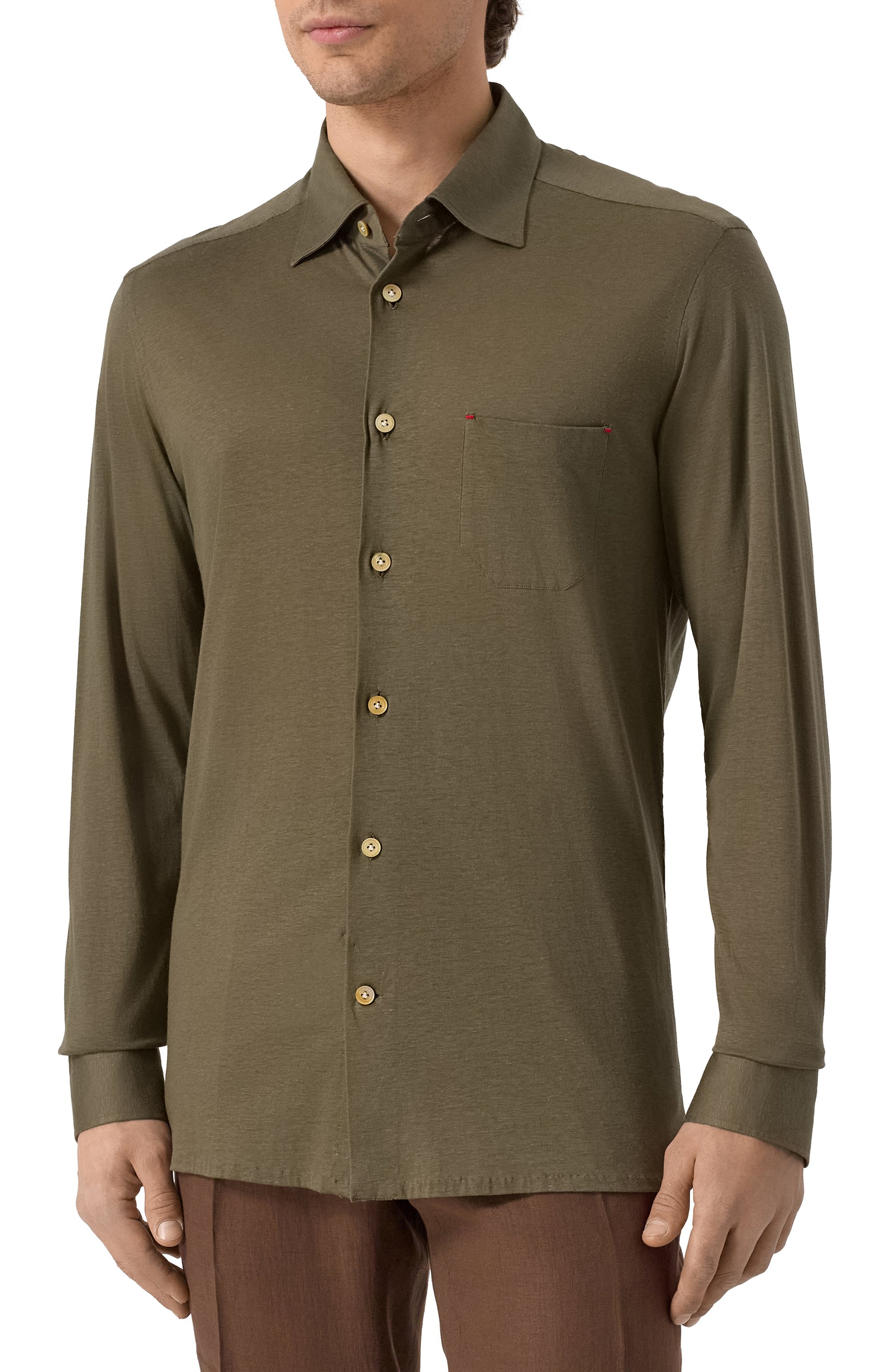 Рубашка из лиоцелла и хлопка KITON хаки цвета по цене 108000 руб., арт. UMCNERH0924208, фото 3 Рубашка из лиоцелла и хлопка KITON, арт. UMCNERH0924208, фото 3
