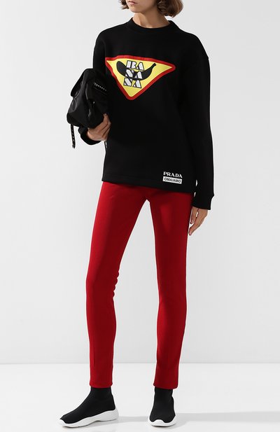 Однотонные брюки с эластичным поясом и логотипом бренда PRADA, арт. 32108I-1RXD-F0041, фото 2