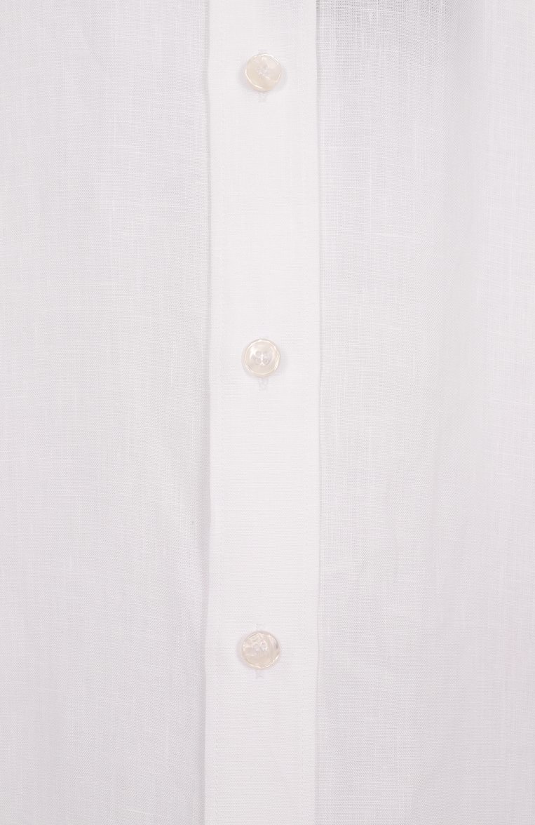 Мужская льняная рубашка DOLCE & GABBANA белого цвета, арт. G5NE4T/FU4JB | Фото 6 (Рукава: Короткие; Длина (для топов): Стандартные; Материал внешний: Лен; Воротник: Кент; Случай: Повседневный; Принт: Однотонные; Стили: Кэжуэл; Авто�матизация ТО: Проставлено; Размерность: Идёт в размер; Автоматизация состава: Проставлено; Детали: Без декора)