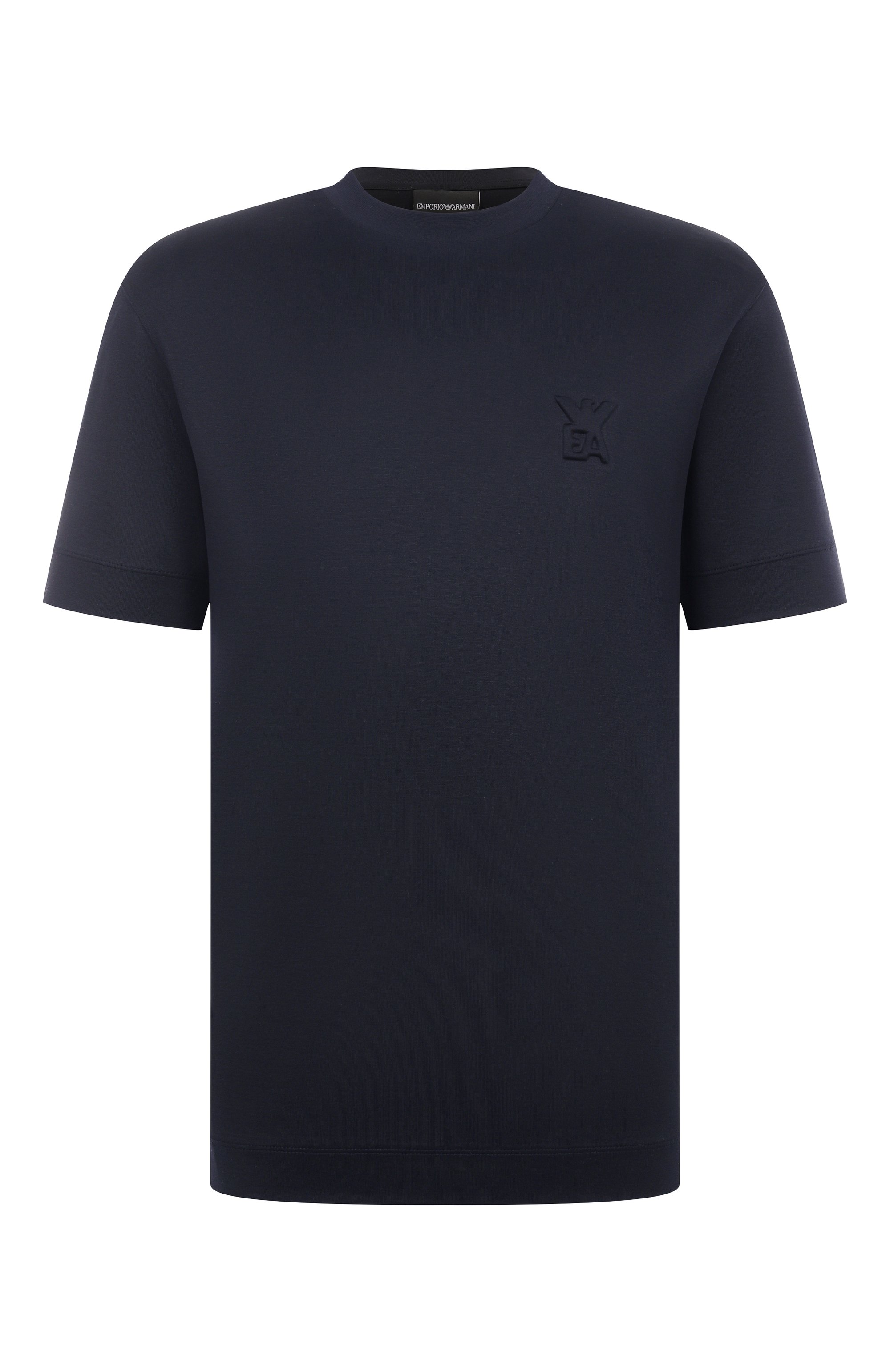 Футболка из лиоцелла и хлопка EMPORIO ARMANI темно-синего цвета по цене 14000 руб., арт. EM002963/AF10761, фото 1 Футболка из лиоцелла и хлопка EMPORIO ARMANI, арт. EM002963/AF10761, фото 1