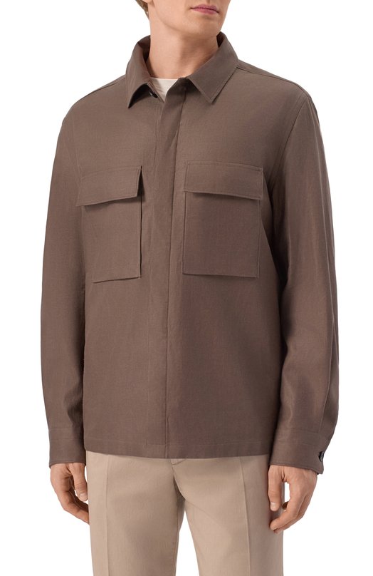 Льняная рубашка Zegna S0T10B/UFV60A9 Бежевый  S0T10B/UFV60A9 Фото 3