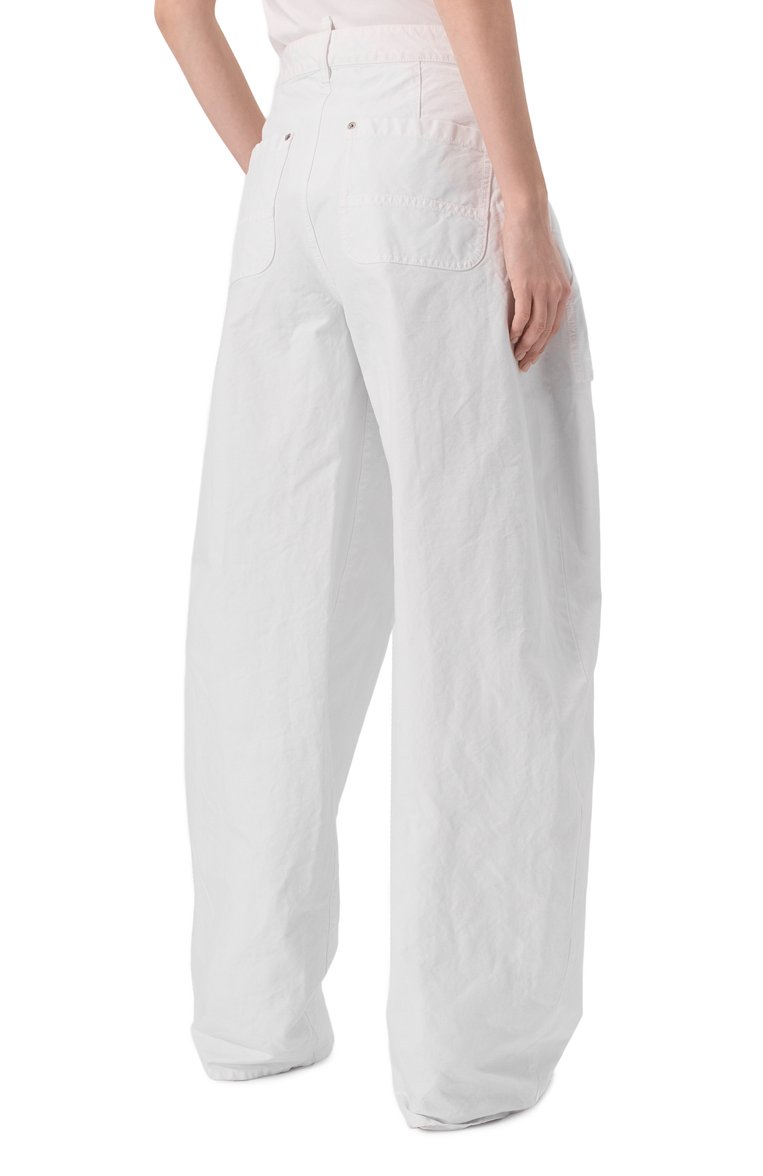 Женские хлопковые брюки-кар�го DSQUARED2 белого цвета, арт. S80KA0049/D35106 | Фото 4 (Материал внешний: Хлопок; Женское Кросс-КТ: Брюки-одежда; Силуэт Ж (брюки и джинсы): Широкие; Стили: Гранж; Длина (брюки, джинсы): Стандартные)