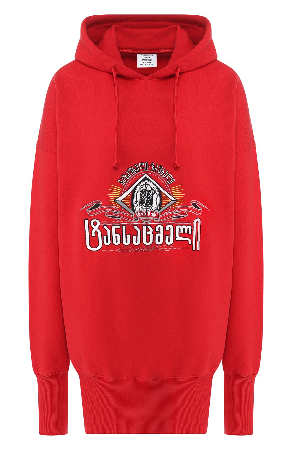 Хлопковое худи VETEMENTS красного цвета по цене 94900 руб., арт. USS197005/W, фото 1 Хлопковое худи VETEMENTS, арт. USS197005/W, фото 1