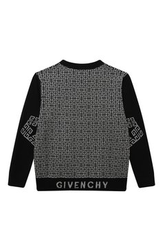 Детский пуловер из хлопка и кашемира GIVENCHY черного цвета, арт. H25470/6A-12A | Фото 2 (Рукава: Длинные; Мальчики Кросс-КТ: Пуловер-одежда; Материал сплава: Проставлено; Материал внешний: Хлопок; Драгоценные камни: Проставлено; Ростовка одежда: 12 лет | 152 см, 9 лет | 134 см, 8 лет | 128 см)