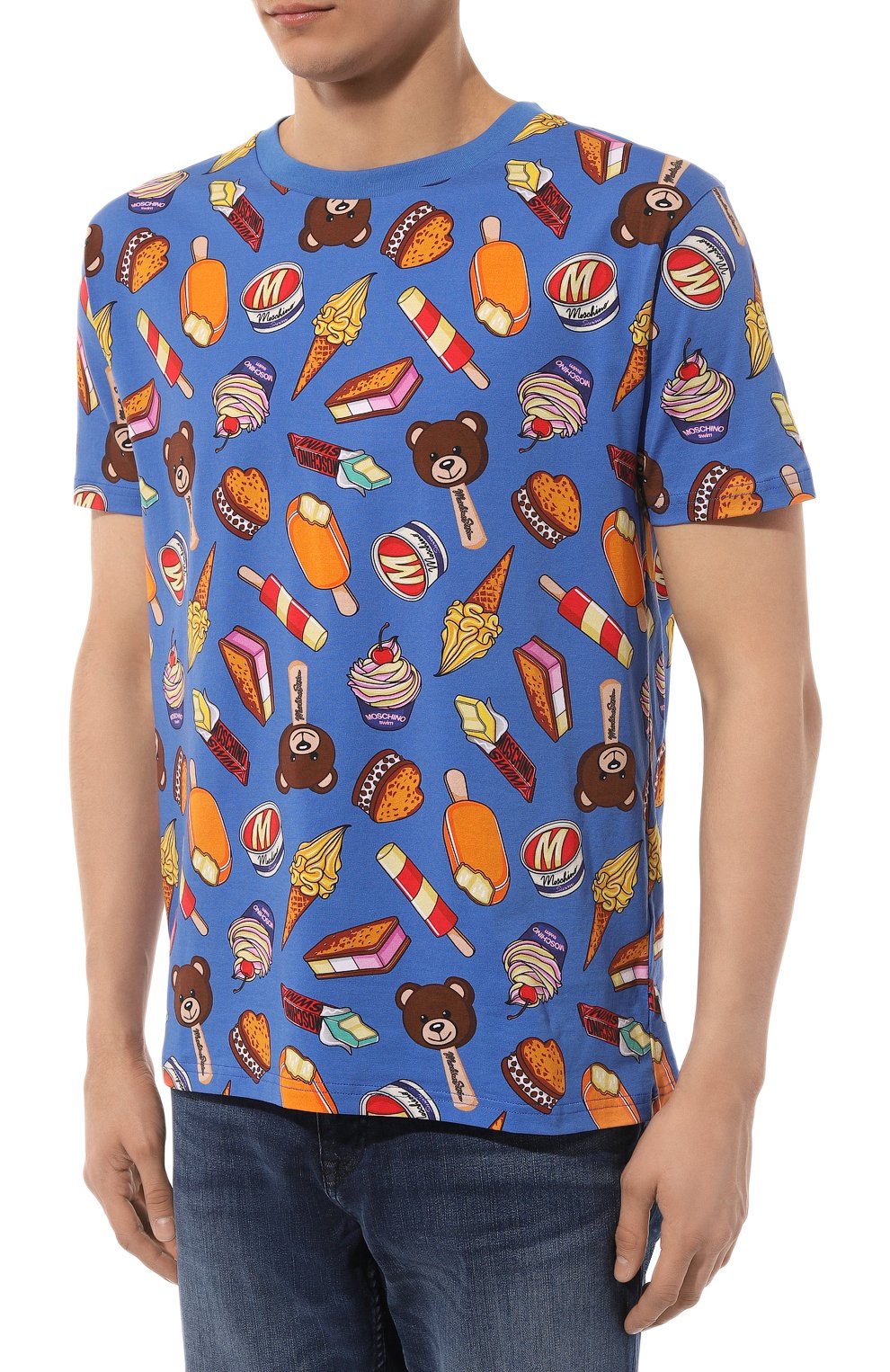 Хлопковая футболка MOSCHINO синего цвета по цене 11000 руб., арт. A0712/9413, фото 3 Хлопковая футболка MOSCHINO, арт. A0712/9413, фото 3