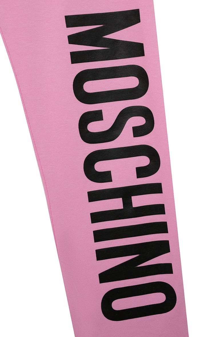 Детские хлопковые легинсы MOSCHINO розового цвета, арт. H4P047/LBA00/10 | Фото 3 (Материал внешний: Хлопок; Девочки Кросс-КТ: Леггинсы-одежда; Нос: Не проставлено)