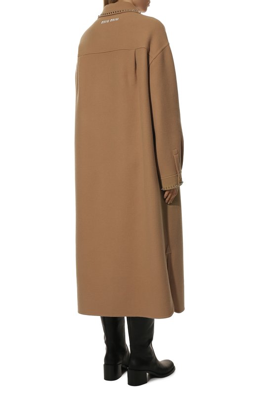 Шерстяное пальто Miu Miu MS1891-1Z75-F0040 Бежевый  MS1891-1Z75-F0040 Фото 4
