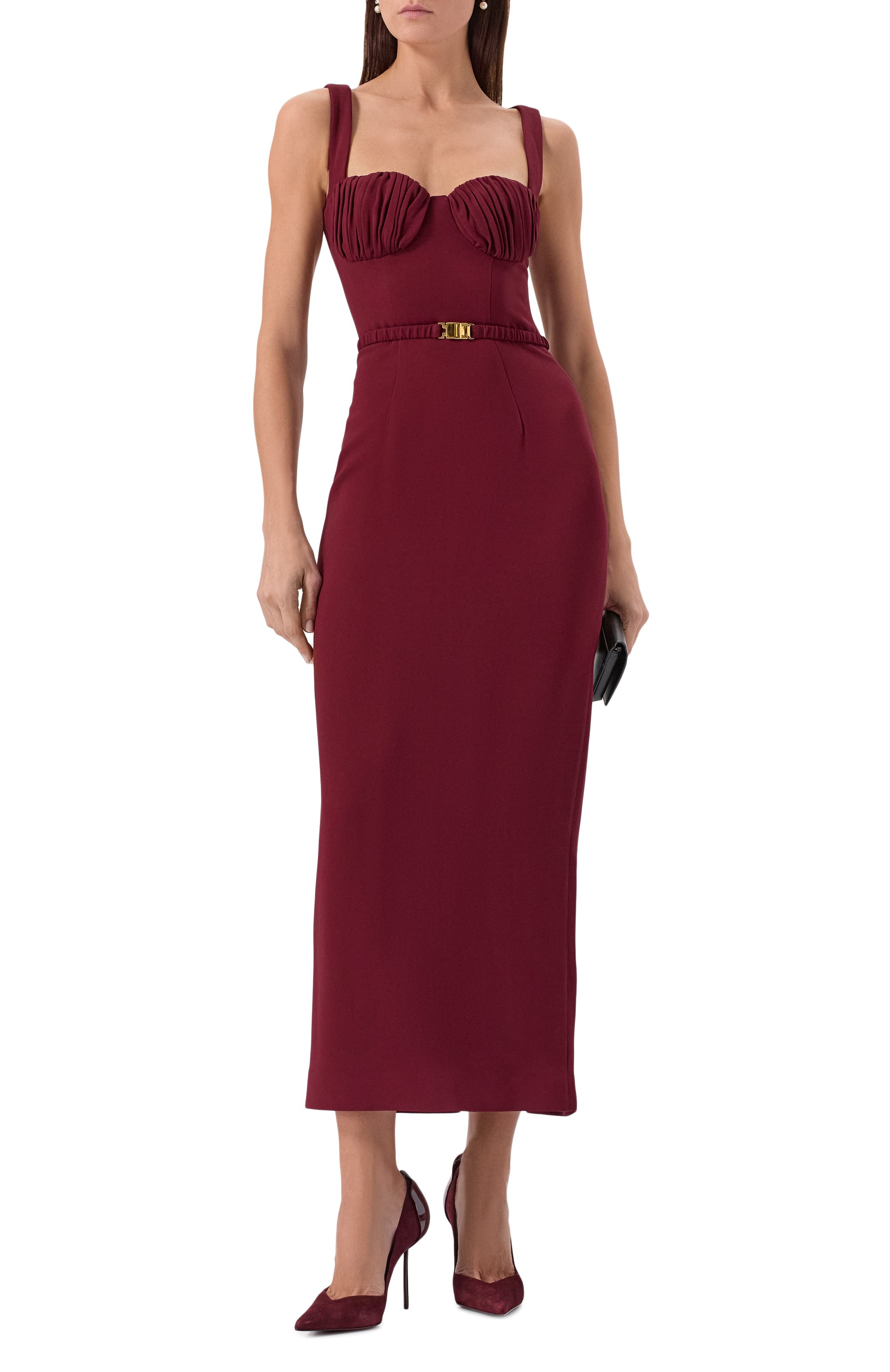 Платье ROWEN ROSE бордового цвета по цене 126500 руб., арт. DRS_RR389_V2/SABLE, фото 2 Платье ROWEN ROSE, арт. DRS_RR389_V2/SABLE, фото 2