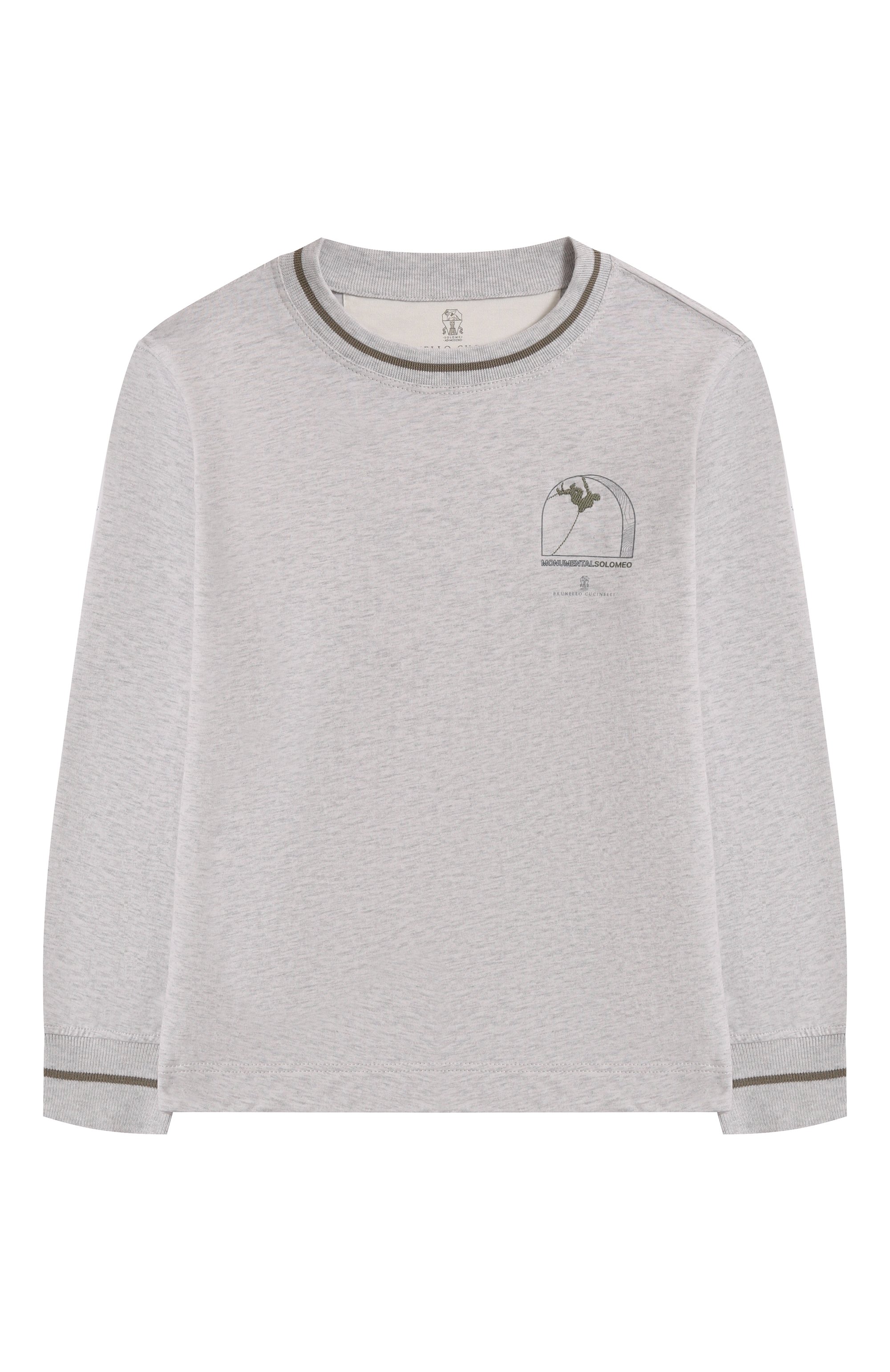 Хлопковый лонгслив BRUNELLO CUCINELLI серого цвета по цене 32650 руб., арт. B0B13T178B, фото 1 Хлопковый лонгслив BRUNELLO CUCINELLI, арт. B0B13T178B, фото 1