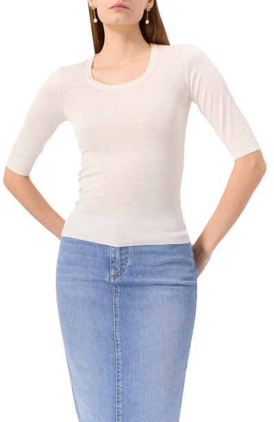 Шелковый пуловер DOLCE & GABBANA кремового цвета по цене 158500 руб., арт. FXX85T/JBSLJ, фото 3 Шелковый пуловер DOLCE & GABBANA, арт. FXX85T/JBSLJ, фото 3