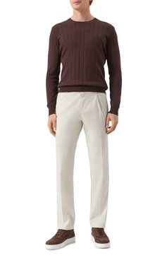Мужской хлопковый джемпер CORNELIANI коричневого цвета, арт. 25M513-2525153 | Фото 2 (Материал сплава: Проставлено; Рукава: Длинные; Драгоценные камни: Проставлено; Длина (для топов): Стандартные; Мужское Кросс-КТ: Джемперы; Принт: Без принта; Стили: Кэжуэл; Вырез: Круглый; Материал внешний: Хлопок)