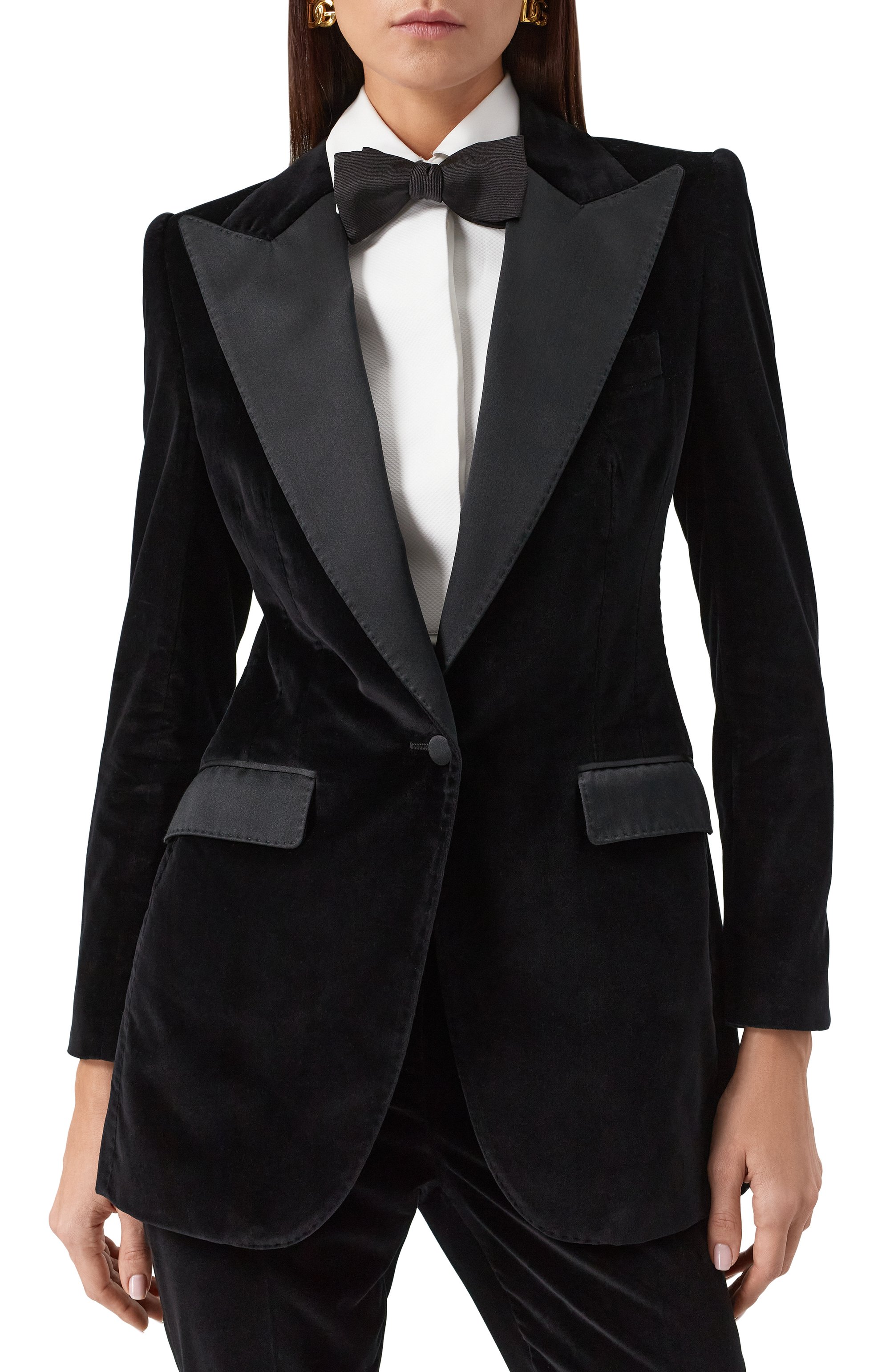 Бархатный жакет DOLCE & GABBANA черного цвета по цене 351500 руб., арт. F2942T/FUVG7, фото 3 Бархатный жакет DOLCE & GABBANA, арт. F2942T/FUVG7, фото 3