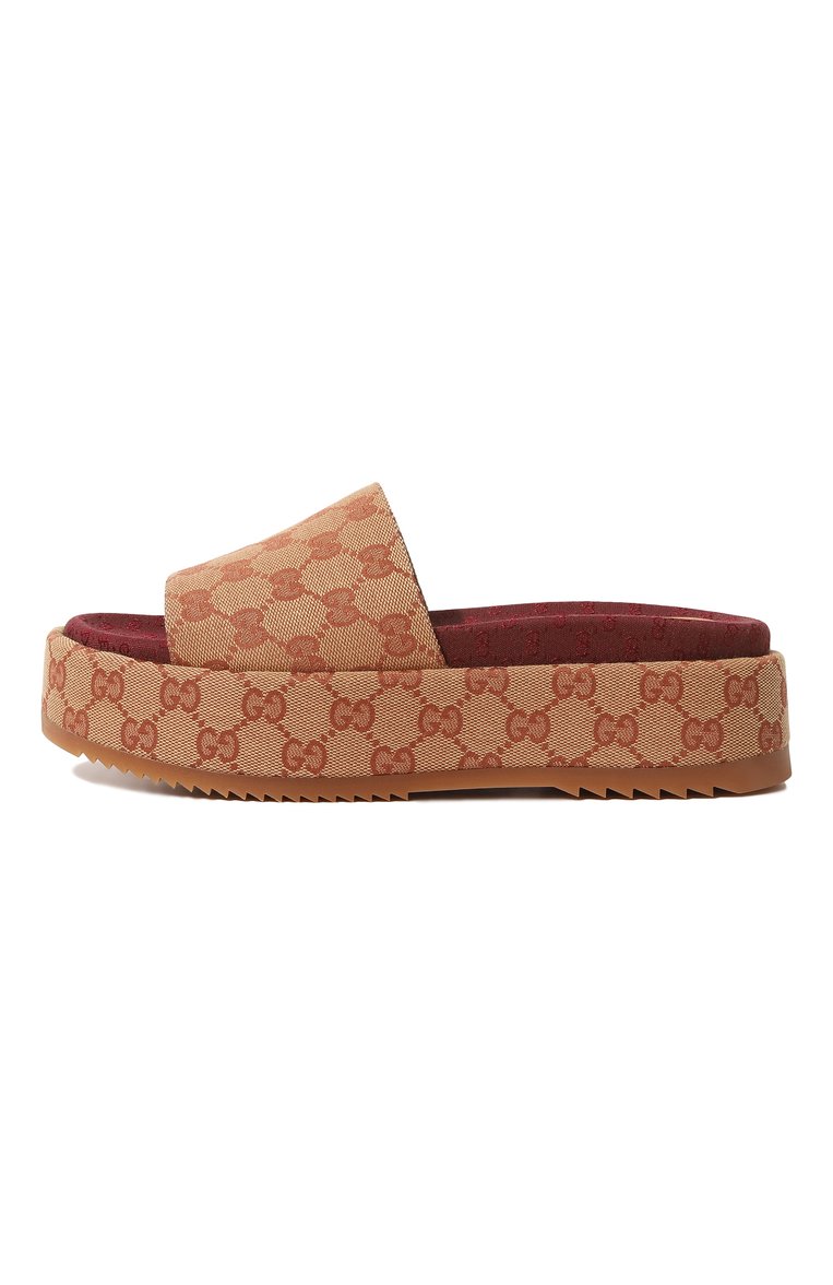 Женские текстильные сабо GUCCI коричневого цвета, арт. 573018 KQW00 | Фото 4 (Подошва: Платформа; Материал внешний: Текстиль; Каблук тип: Устойчивый; Региональные ограничения белый список (Axapta Mercury): Не проставлено; Нос: Не проставлено)