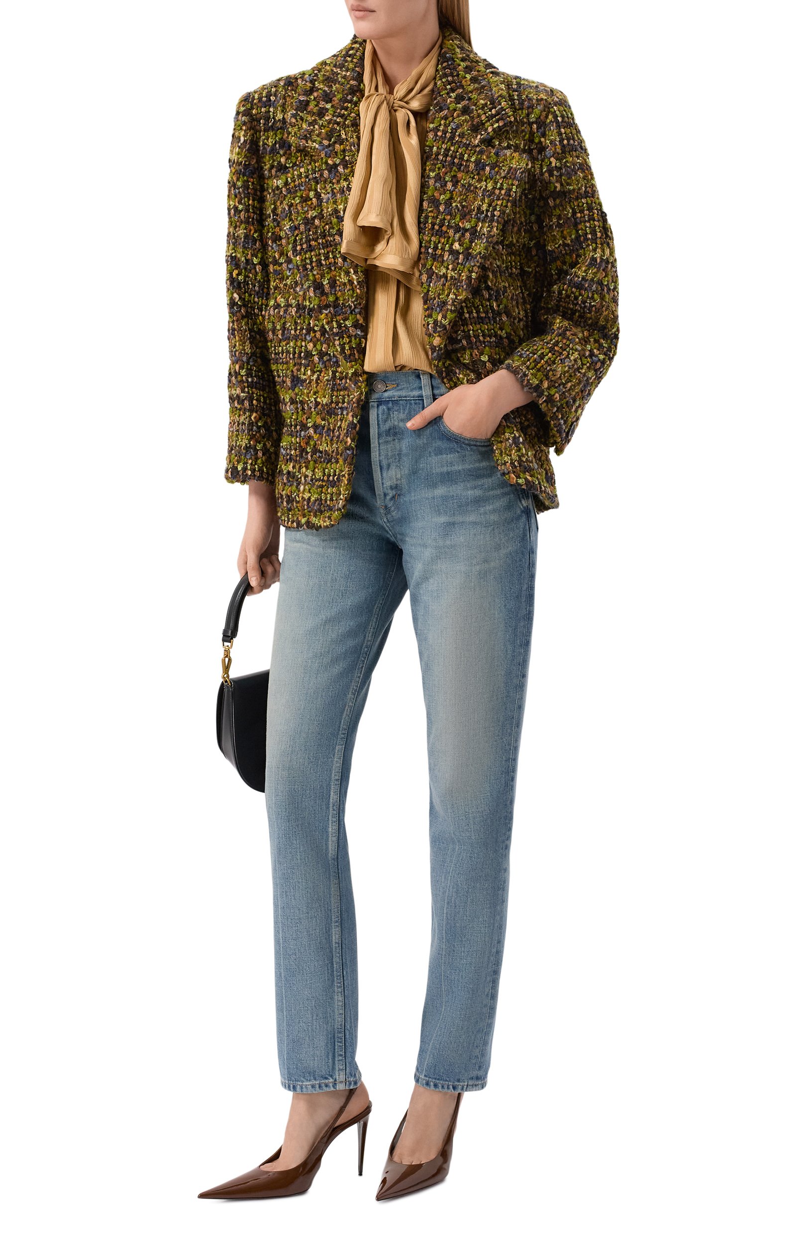 Шелковая блузка SAINT LAURENT золотого цвета по цене 338000 руб., арт. 873576/Y7J47, фото 2 Шелковая блузка SAINT LAURENT, арт. 873576/Y7J47, фото 2