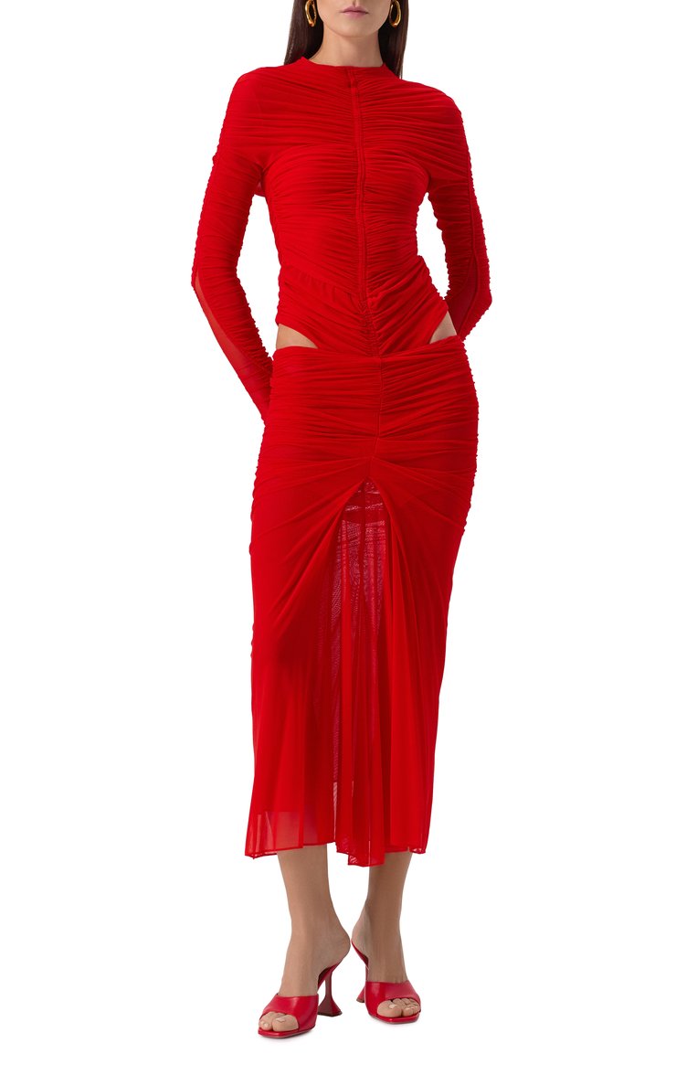 Женское боди MUGLER красного цвета, арт. 25P3B00262595 | Фото 2 (Рукава: Д�линные; Женское Кросс-КТ: Боди-одежда; Стили: Кэжуэл; Кросс-КТ: костюм; Материал внешний: Синтетический материал)