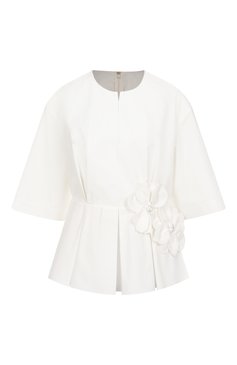 Женский хлопковый топ ELIE SAAB белого цвета, арт. T0131 | Фото 1 (Материал внешний: Хлопок; Длина (для топов): Стандартные; Рукава: 3/4; Кросс-КТ: костюм; Стили: Кэжуэл)