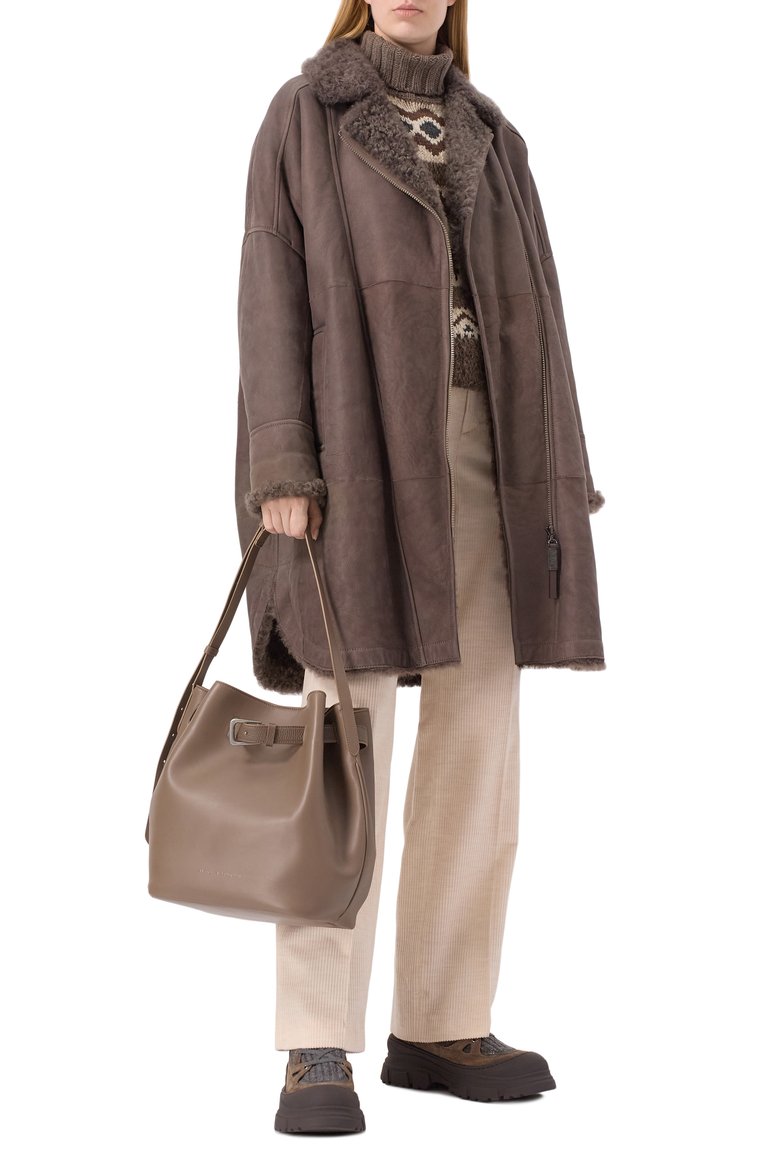 Женская сумка sartorial large BRUNELLO CUCINELLI темно-бежевого цвета, арт. MBHED2615P | Фото 7 (Материал: Натуральная кожа; Ремень/цепочка: На ремешке; Размер: large; Автоматизация ТО: Проставлено; Автоматизация состава: Проставлено)