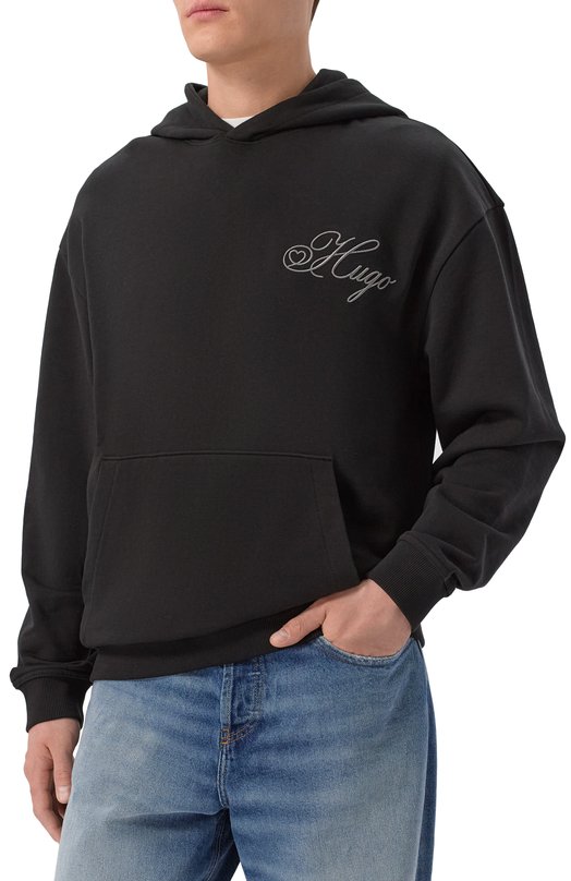 Хлопковое худи HUGO 50557085 Чёрный  50557085 Фото 3
