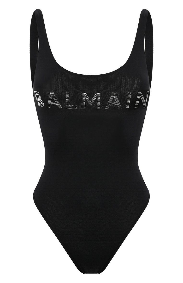Женский слитный купальник BALMAIN черного цвета, арт. BKBG71450 | Фото 1 (Женское Кросс-КТ: Слитные купальники; Материал внешний: Синтетический материал; Длина Ж (юбки, платья, шорты): Мини)