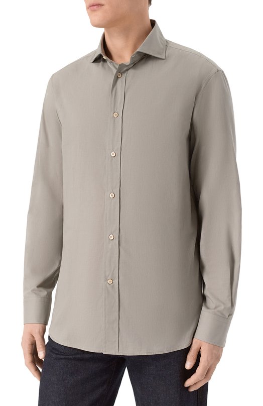 Хлопковая рубашка Brunello Cucinelli MA6740627 Хаки  MA6740627 Фото 3