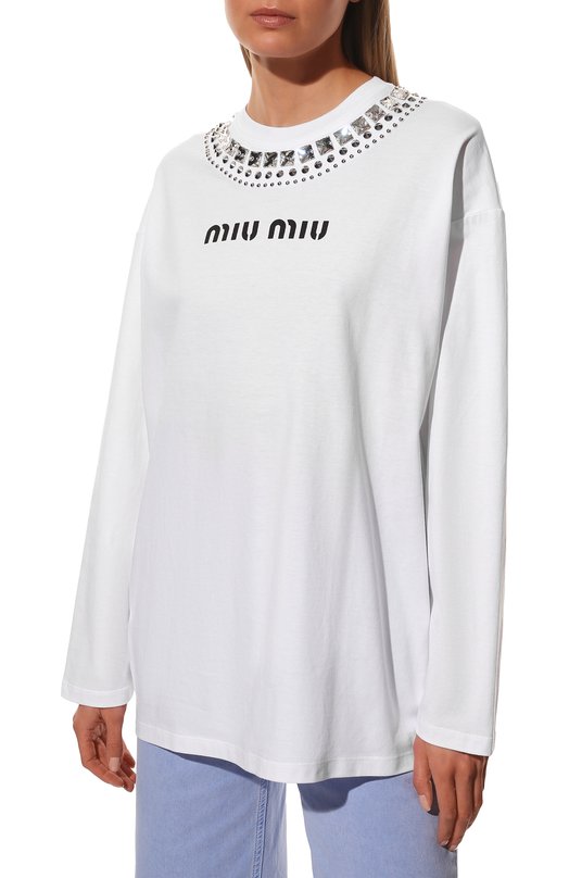 Хлопковый лонгслив Miu Miu MJL799-1Z3K-F0009 Белый  MJL799-1Z3K-F0009 Фото 3