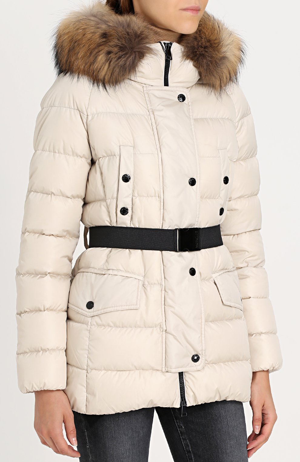 Стеганый пуховик с поясом и меховой отделкой капюшоном MONCLER, арт. C2-093-46877-25-68065, фото 3