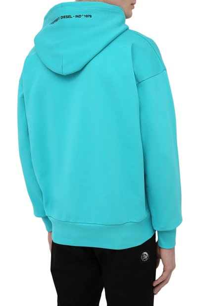 Хлопковое худи DIESEL бирюзового цвета по цене 14750 руб., арт. 00SH9M/0BAZC, фото 4 Хлопковое худи DIESEL, арт. 00SH9M/0BAZC, фото 4