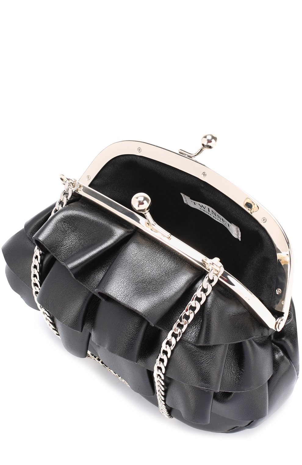 Сумка с оборками на цепочке TWINSET черного цвета по цене 7995 руб., арт. FA77BA, фото 3 Сумка с оборками на цепочке TWINSET, арт. FA77BA, фото 3