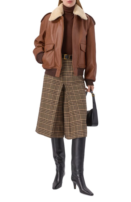 Кожаный бомбер Saint Laurent 843525/YCTE2 Коричневый  843525/YCTE2 Фото 2