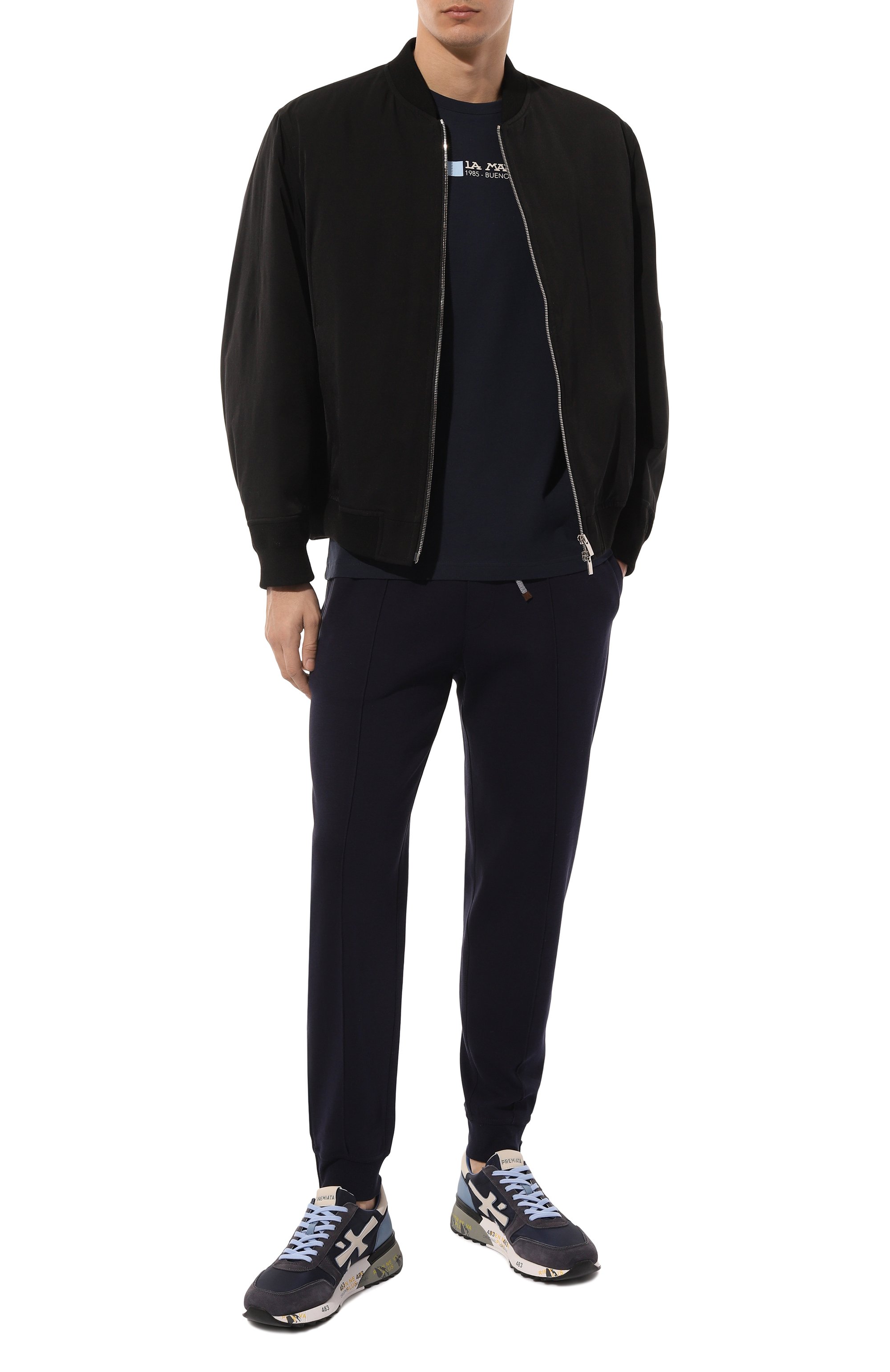 Хлопковые джоггеры BRUNELLO CUCINELLI темно-синего цвета по цене 95050 руб., арт. M0T35B2001, фото 2 Хлопковые джоггеры BRUNELLO CUCINELLI, арт. M0T35B2001, фото 2