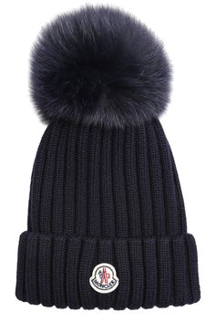 Женская шапка вязаная MONCLER темно-синего цвета, арт. A2-093-00219-00-03510 | Фото 1 (Материал: Текстиль, Шерсть; Материал внутренний: Не назначено; Материал сплава: Проставлено; Нос: Не проставлено; Статус проверки: Пров�ерена категория)