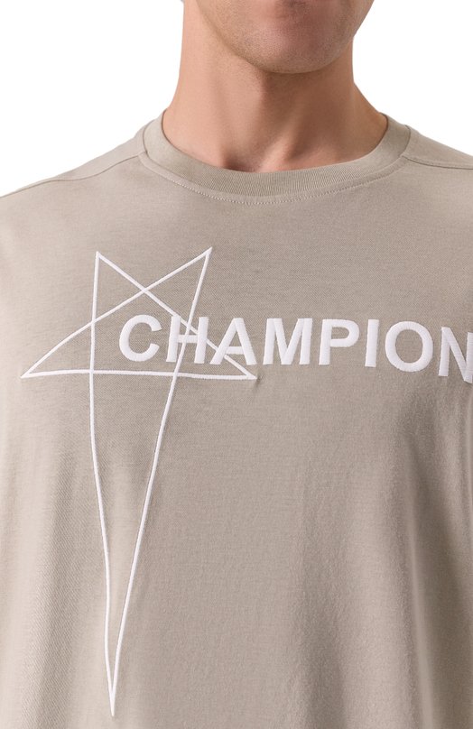 Хлопковая футболка Rick Owens x Champion Rick Owens CM01E1677/CHJG Бежевый  CM01E1677/CHJG Фото 5