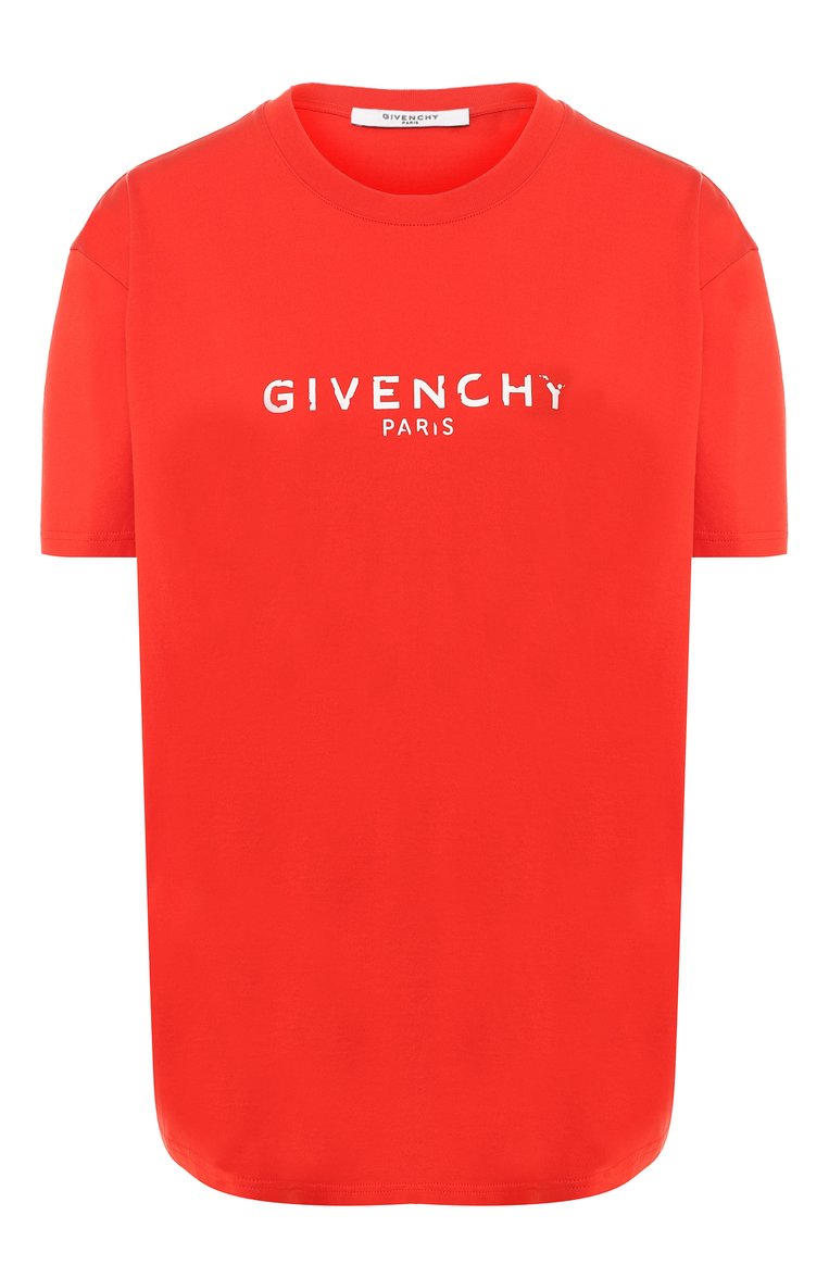 Женская хлопковая футболка GIVENCHY красного цвета, арт. BW70603Z0Y | Фото 1 (Длина (для топов): Стандартные; Материал внешний: Хлопок; Рукава: Короткие; Принт: С принтом; Женское Кросс-КТ: Футболка-одежда; Статус проверки: Проверена категория; Материал внутренний: Не назначено; Материал сплава: Проставлено; Драгоценные камни: Проставлено)