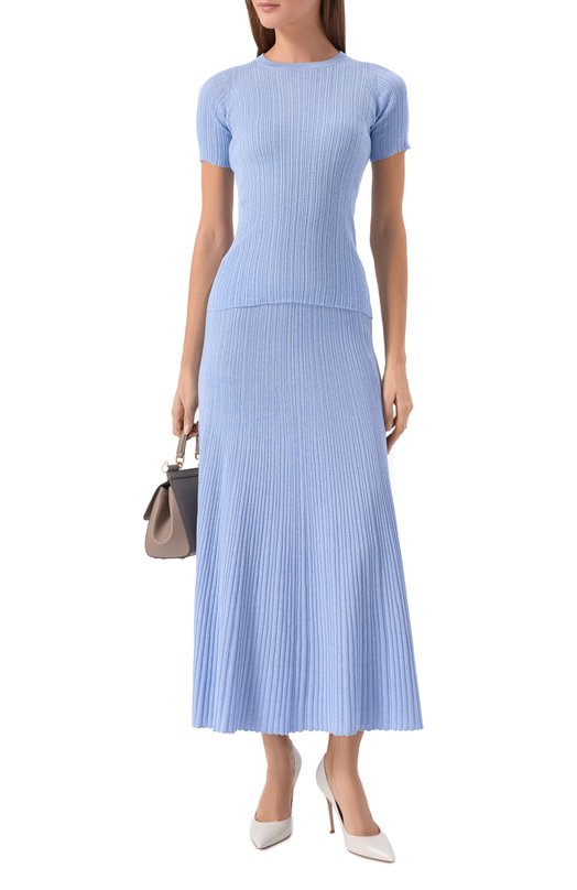 Юбка из хлопка и шелка Agnona KG11010E/7Q180PE Голубой  KG11010E/7Q180PE Фото 2