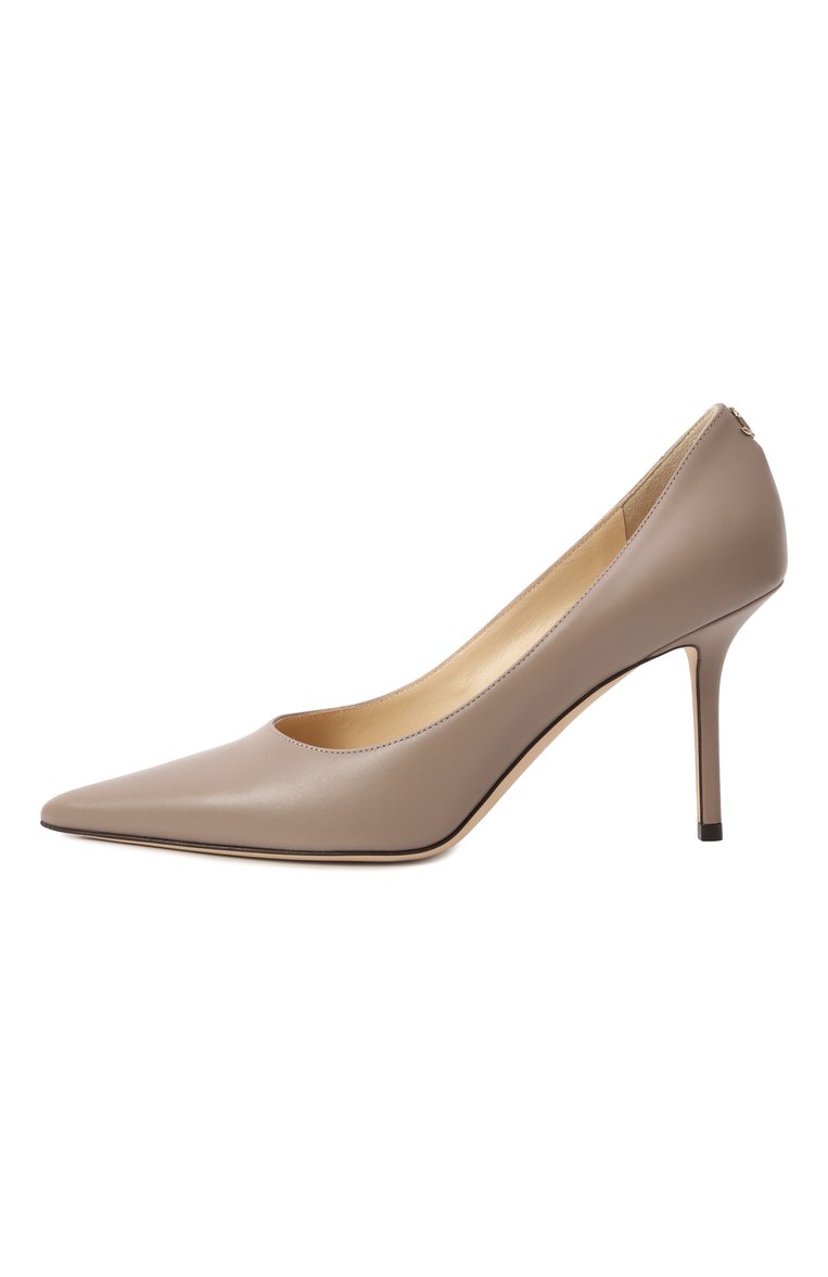 Женские кожаные туфли love 85 JIMMY CHOO темно-бежевого цвета, арт. L0VE 85/ZNU | Фото 4 (Драгоценные камни: Проставлено; Мате�риал сплава: Проставлено; Подошва: Плоская; Материал внутренний: Натуральная кожа; Каблук высота: Высокий; Каблук тип: Шпилька; Материал внешний: Натуральная кожа)
