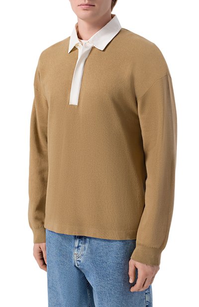 Поло из хлопка и шерсти BOSS темно-бежевого цвета по цене 34950 руб., арт. 50555127, фото 3 Поло из хлопка и шерсти BOSS, арт. 50555127, фото 3