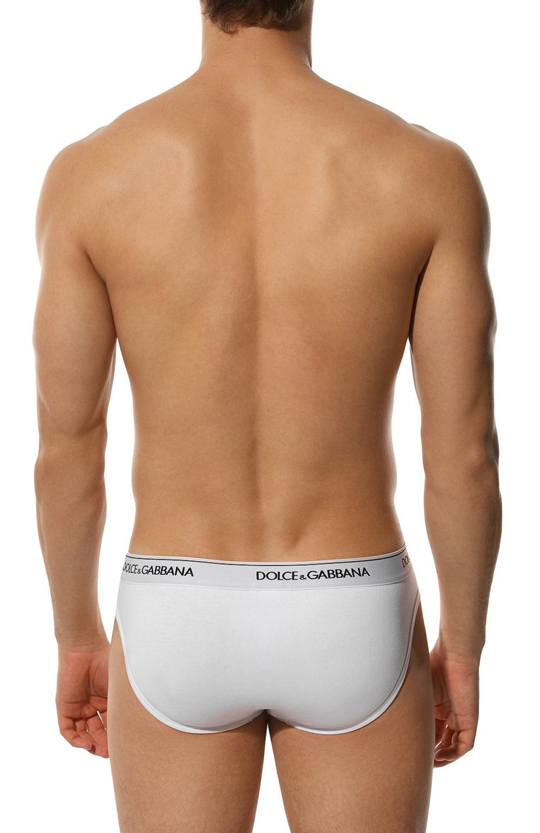 Мужские комплект из двух брифов DOLCE & GABBANA белого цвета, арт. M9C03J/0NN95 | Фото 3 (Нос: Не проставлено; Материал внешний: Хлопок; Мужское Кросс-КТ: Трусы; Кросс-КТ: бельё; Трусы М: Брифы)