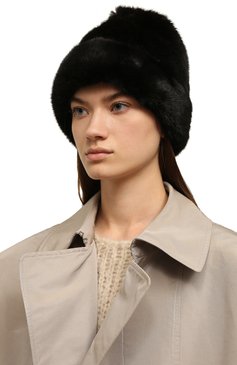 Женская шапка лилас из меха норки FURLAND черного цвета, арт. 0234400110262600000 | Фото 2 (Материал: Натуральный мех; Материал сплава: Проставлено; Нос: Не проставлено)