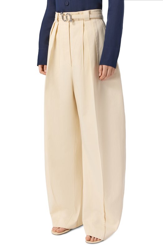 Хлопковые брюки Sportmax SPXID0NE0 Кремовый  SPXID0NE0 Фото 3