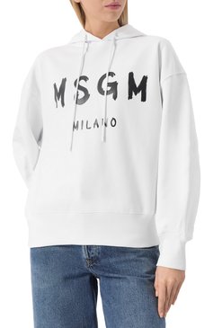 Женский хлопковое худи MSGM белого цвета, арт. 2000MDM515/300000 | Фото 3 (Материал сплава: Проставлено; Драгоценные камни: Проставлено; Рукава: Длинные; Длина (для топов): Стандартные; Стили: Кэжуэл; Женское Кросс-КТ: Худи-одежда; Материал внешний: Хлопок)