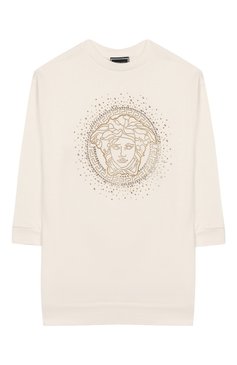 Детское хлопковое платье VERSACE белого цвета, арт. YC000129/YA00078/8A-14A | Фото 1 (Рукава: Длинные; Принт: С принтом; Материал сплава: Проставлено; Материал внешний: Хлопок; Ювелирные украшения: Назначено; Девочки Кросс-КТ: Платье-одежда; Драгоценные камни: Проставлено; Статус проверки: Проверена категория; Ростовка одежда: 10 - 11 лет | 140 - 146см, 12 лет | 152 см, 16 лет | 164 см, 8 лет | 128 см)